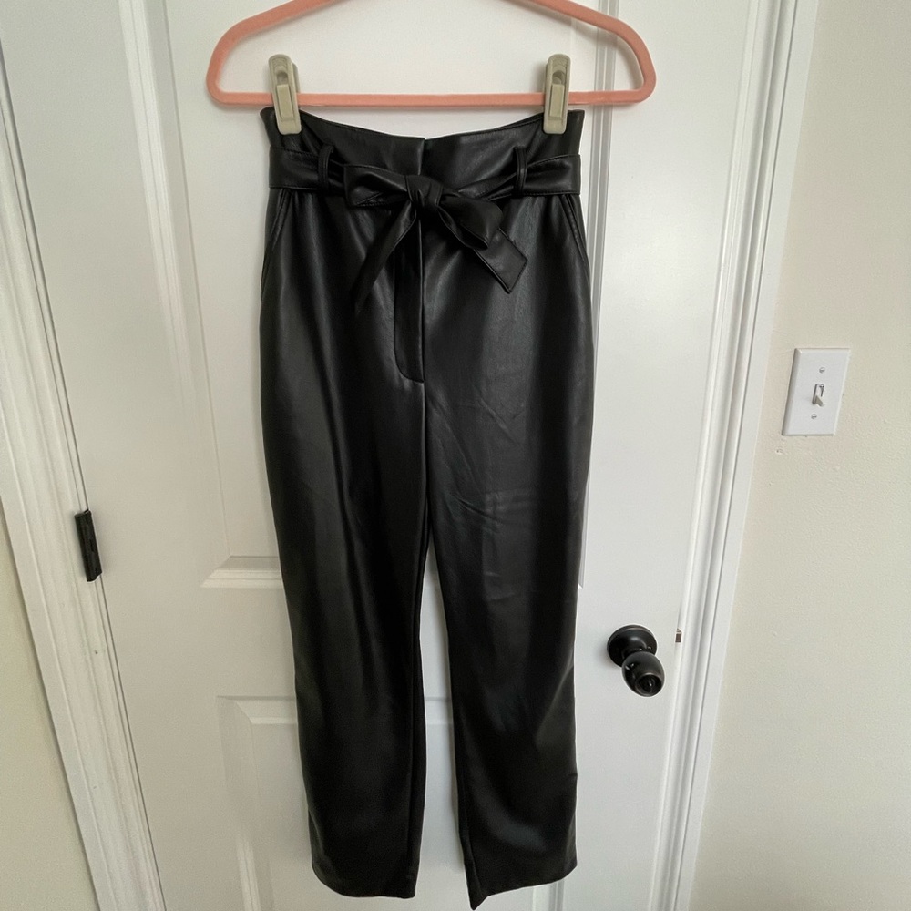 Aritzia Vegan Leather Black Tie-Waist Pants